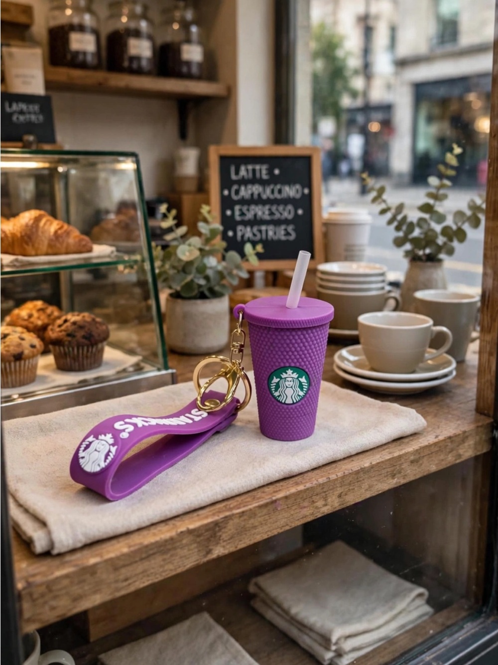 Starbucks Purple Silicone Mini Cup Keyring with Logo Strap - Picture 1 of 3